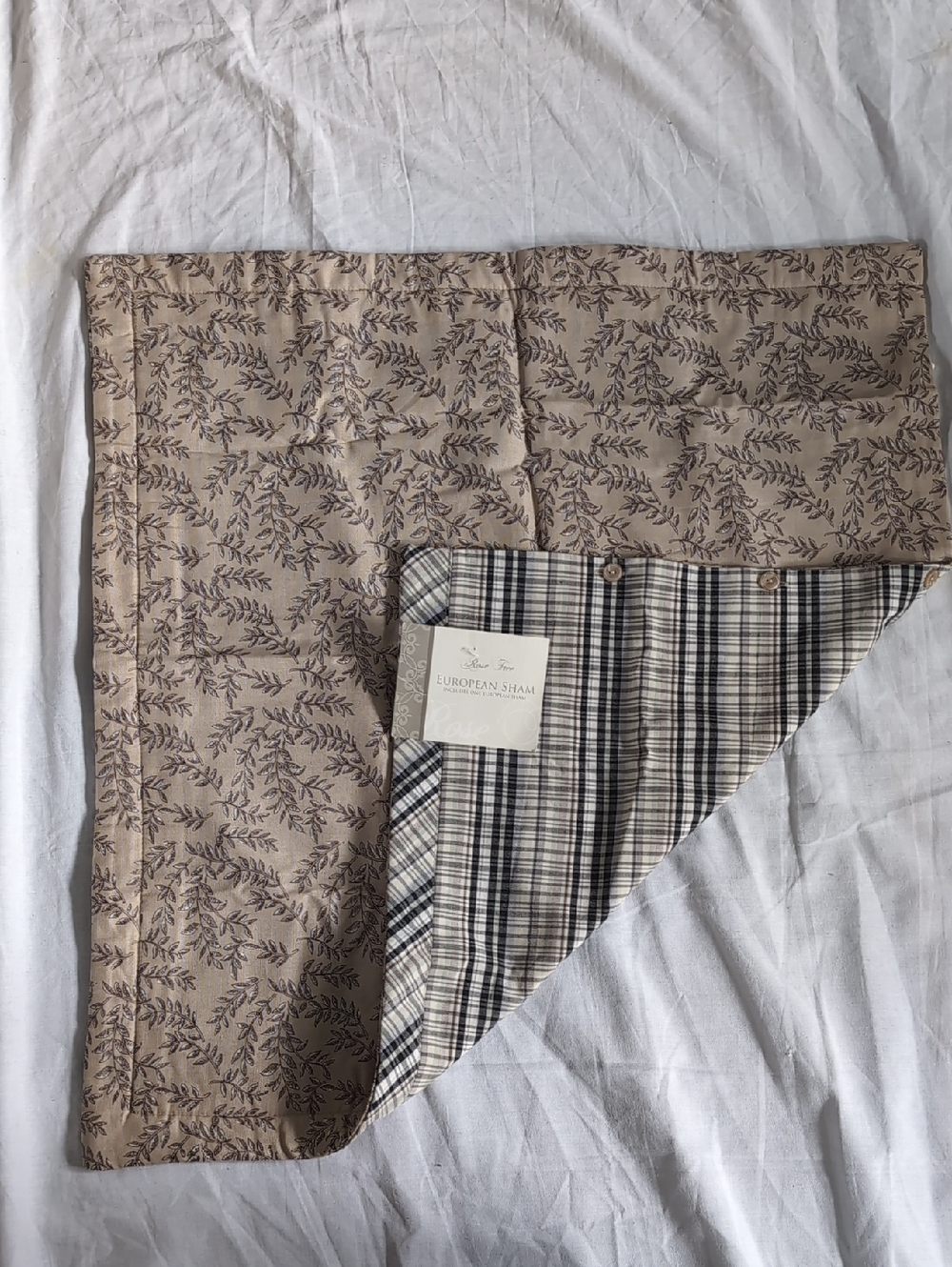 Rose Tree "Chaumont" Plaid & Taupe Floral European Sham - 1